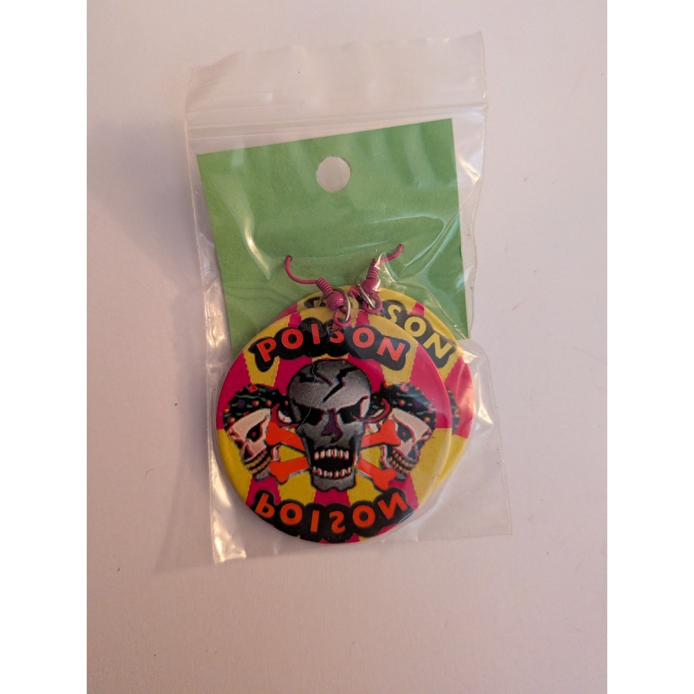Vintage Poison Band Earrings Skull Crossbones Glam Metal Rock Music Jewelry Pink